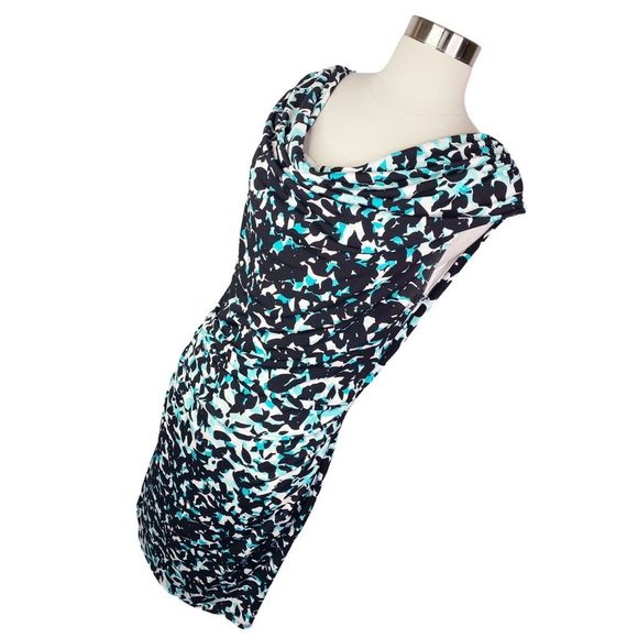 Larry Levine Blue Patterned Midi Dress - Size Medium - Picture 3 of 6